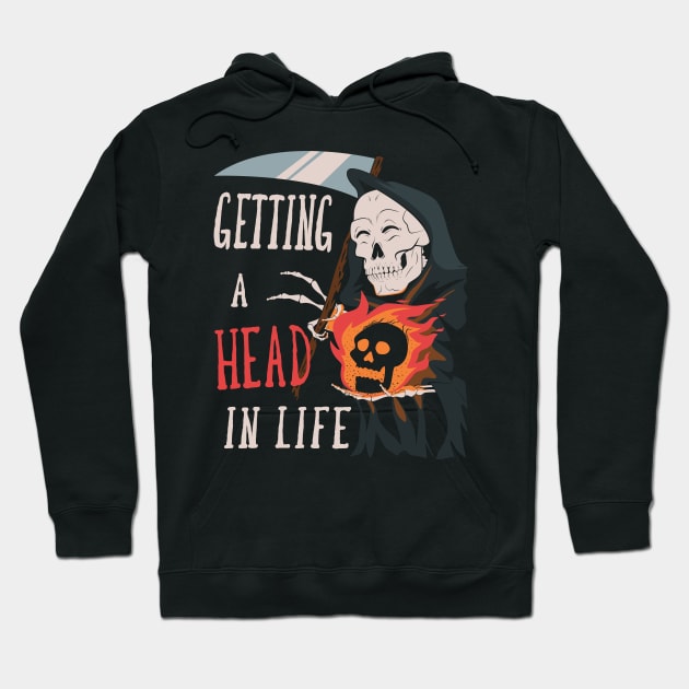 Funny Grim Reaper With Flaming Skull Getting Ahead In Life Halloween Hoodie by CrocoWulfo